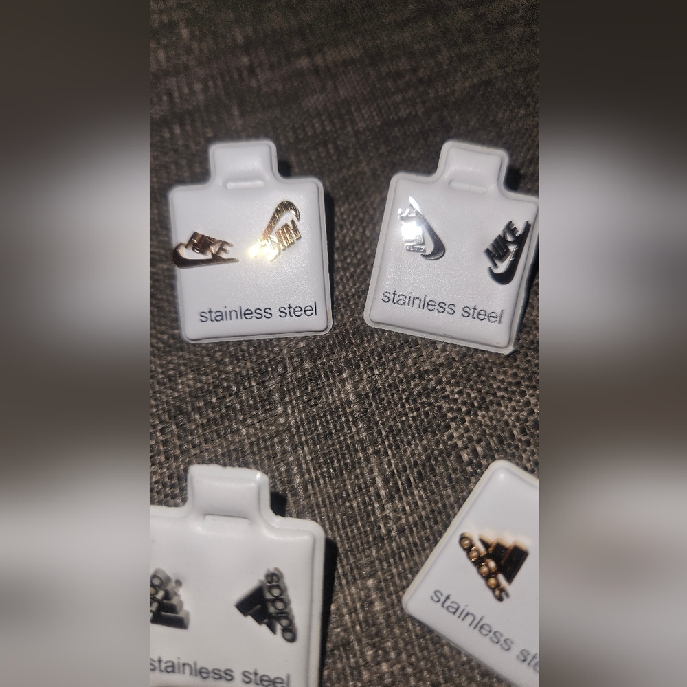 Nike & Addidas Gold & Silver Black Stainless Steel Earrings - Picture 5 of 5